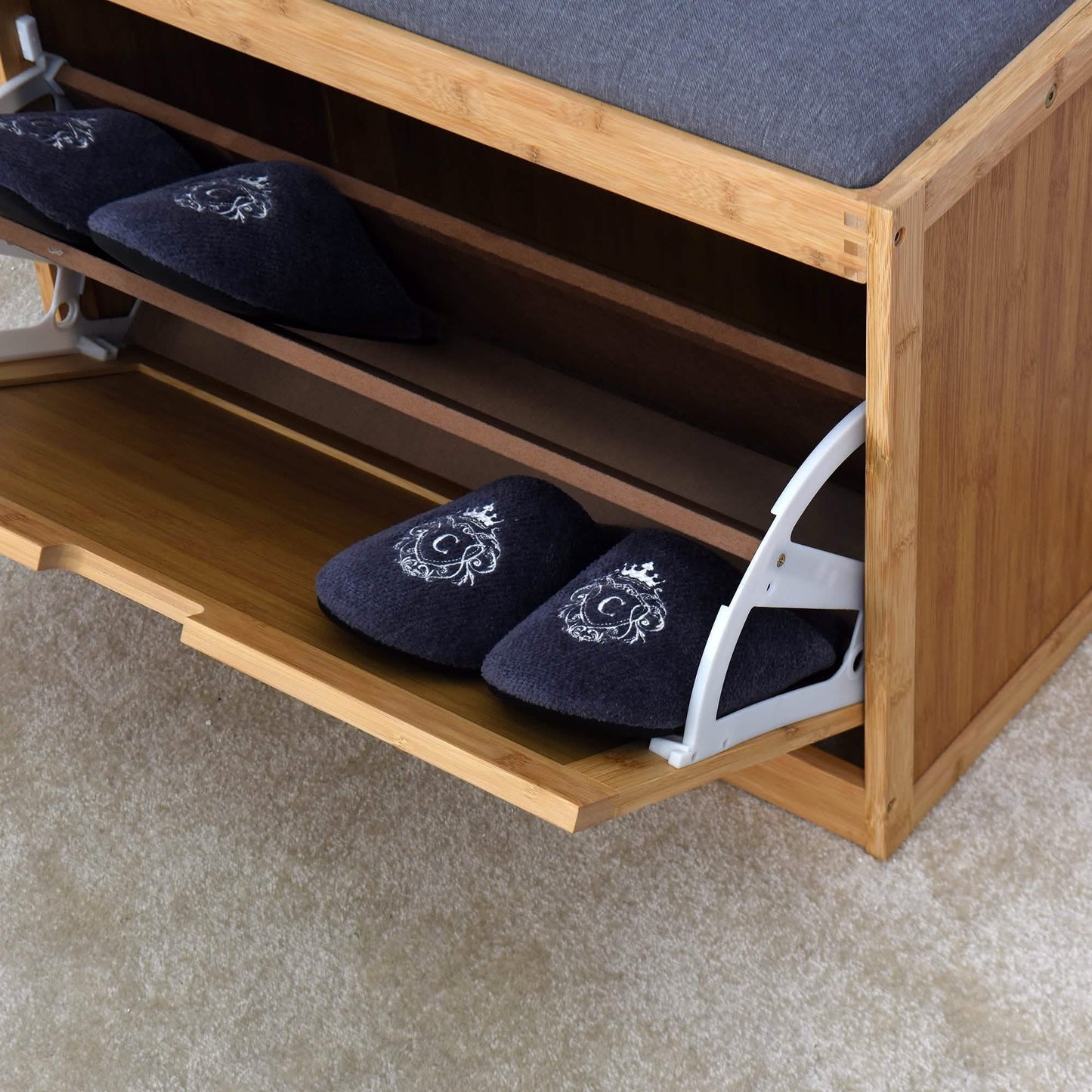 Bambusbank für den Eingangsbereich Wohnzimmer-Aufbewahrung Schuhregal mit klappbarer Ablage