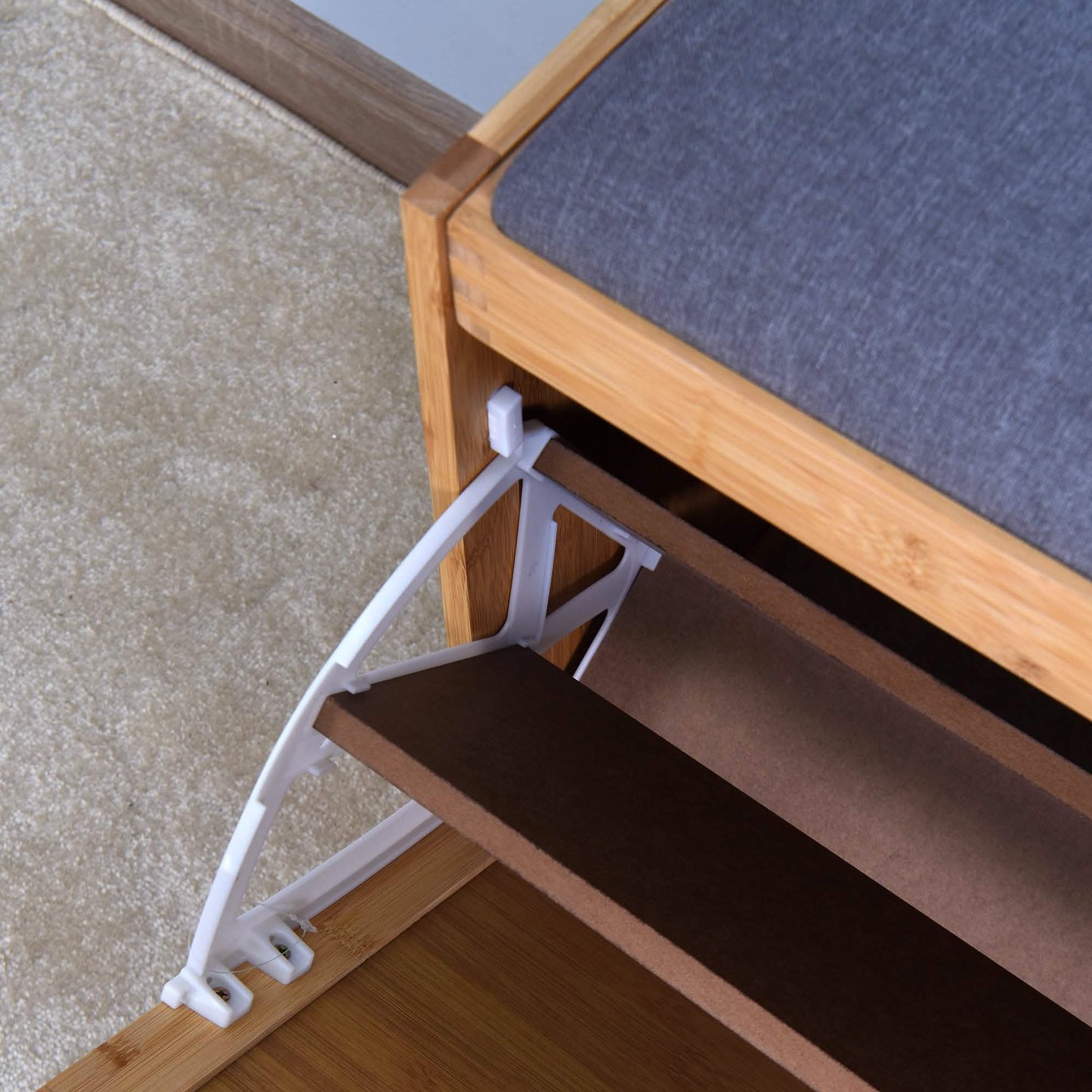 Bambusbank für den Eingangsbereich Wohnzimmer-Aufbewahrung Schuhregal mit klappbarer Ablage