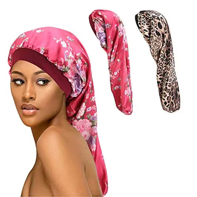 Extra langer Satin-Bonnet Schlafmütze Langer Bonnet für Zöpfe Lockere Mütze