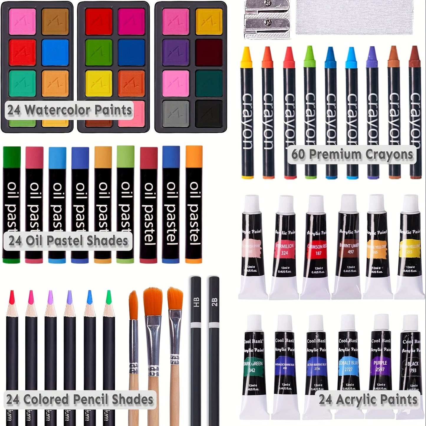 175-teiliges Deluxe-Kunstset – Buntstifte, Farbstifte und Acrylfarben im Holzkoffer