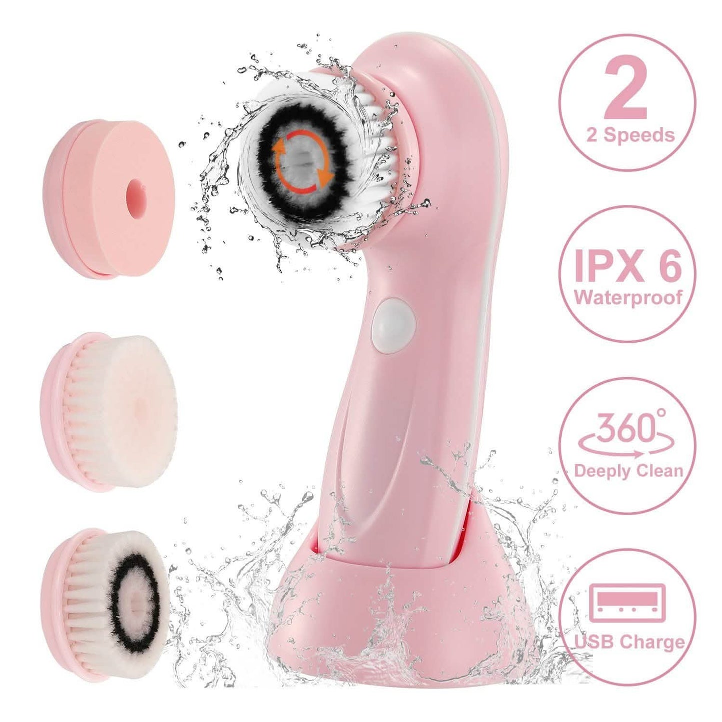 Gesichtsreinigungsbürste IPX6 Wasserdicht 2 Geschwindigkeiten Gesichtsbürste