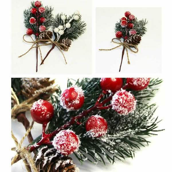Künstlicher Schnee Frost Kiefernzweig Zapfen Beere Stechpalme Weihnachtsbaum Christbaumschmuck