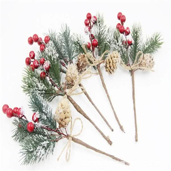 Künstlicher Schnee Frost Kiefernzweig Zapfen Beere Stechpalme Weihnachtsbaum Christbaumschmuck