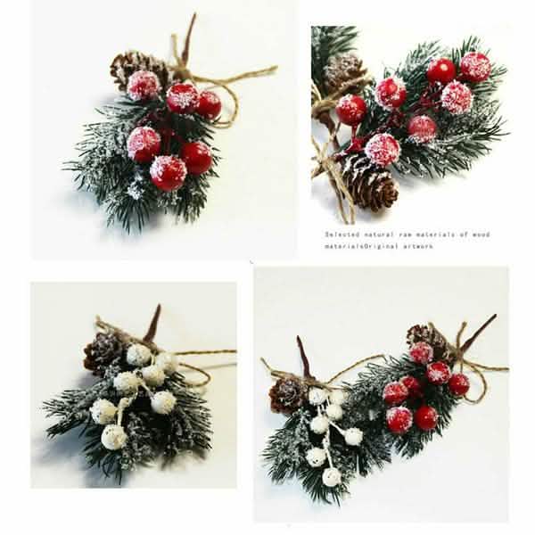 Künstlicher Schnee Frost Kiefernzweig Zapfen Beere Stechpalme Weihnachtsbaum Christbaumschmuck