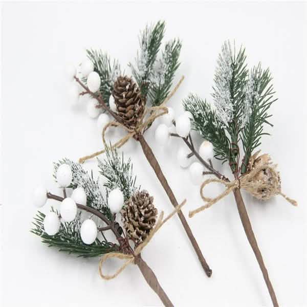 Künstlicher Schnee Frost Kiefernzweig Zapfen Beere Stechpalme Weihnachtsbaum Christbaumschmuck