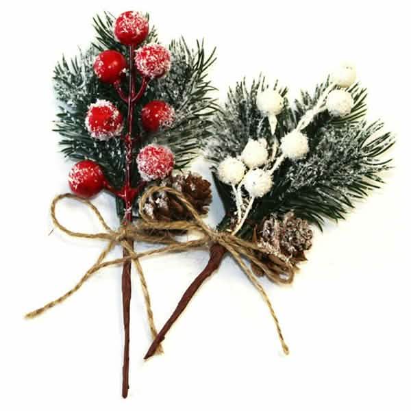 Künstlicher Schnee Frost Kiefernzweig Zapfen Beere Stechpalme Weihnachtsbaum Christbaumschmuck