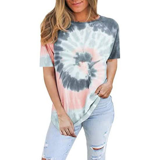 Damen Batik-Sweatshirt Lässiges Rundhals-Pullover-Shirt
