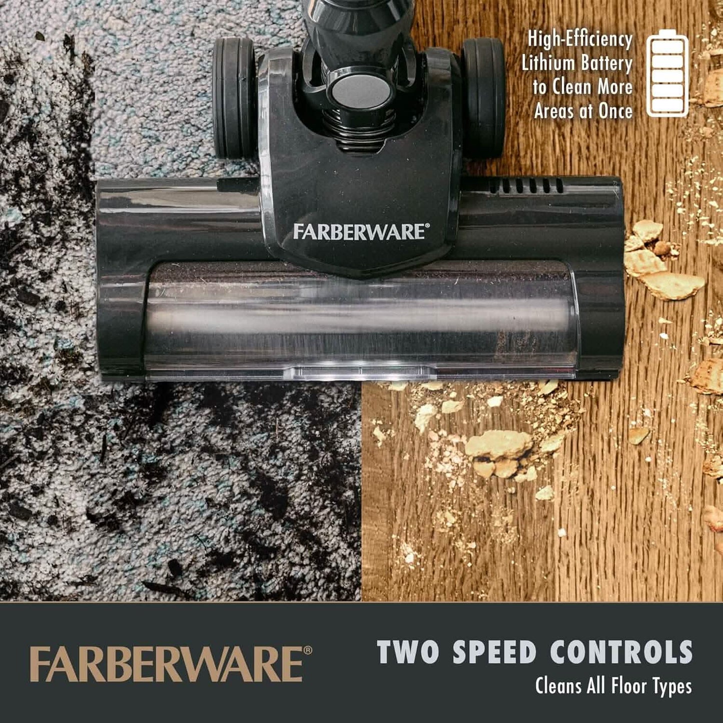 Farberware Cordless Pro Stielstaubsauger, Leistungsstarke Saugkraft mit 2 Geschwindigkeitsstufen für Teppich- und Hartböden, Umwandelbar zum Handstaubsauger