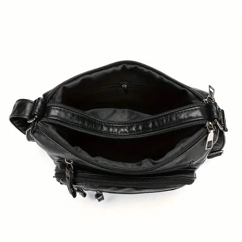 Modische Umhängetasche mit mehreren Reißverschlüssen, weiche Vegane Leder-Schultertasche, Damen-Handtasche mit mehreren Fächern