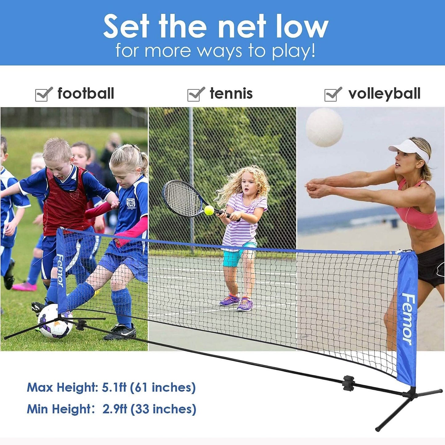 Femor FS051 3m höhenverstellbares Volleyballnetz