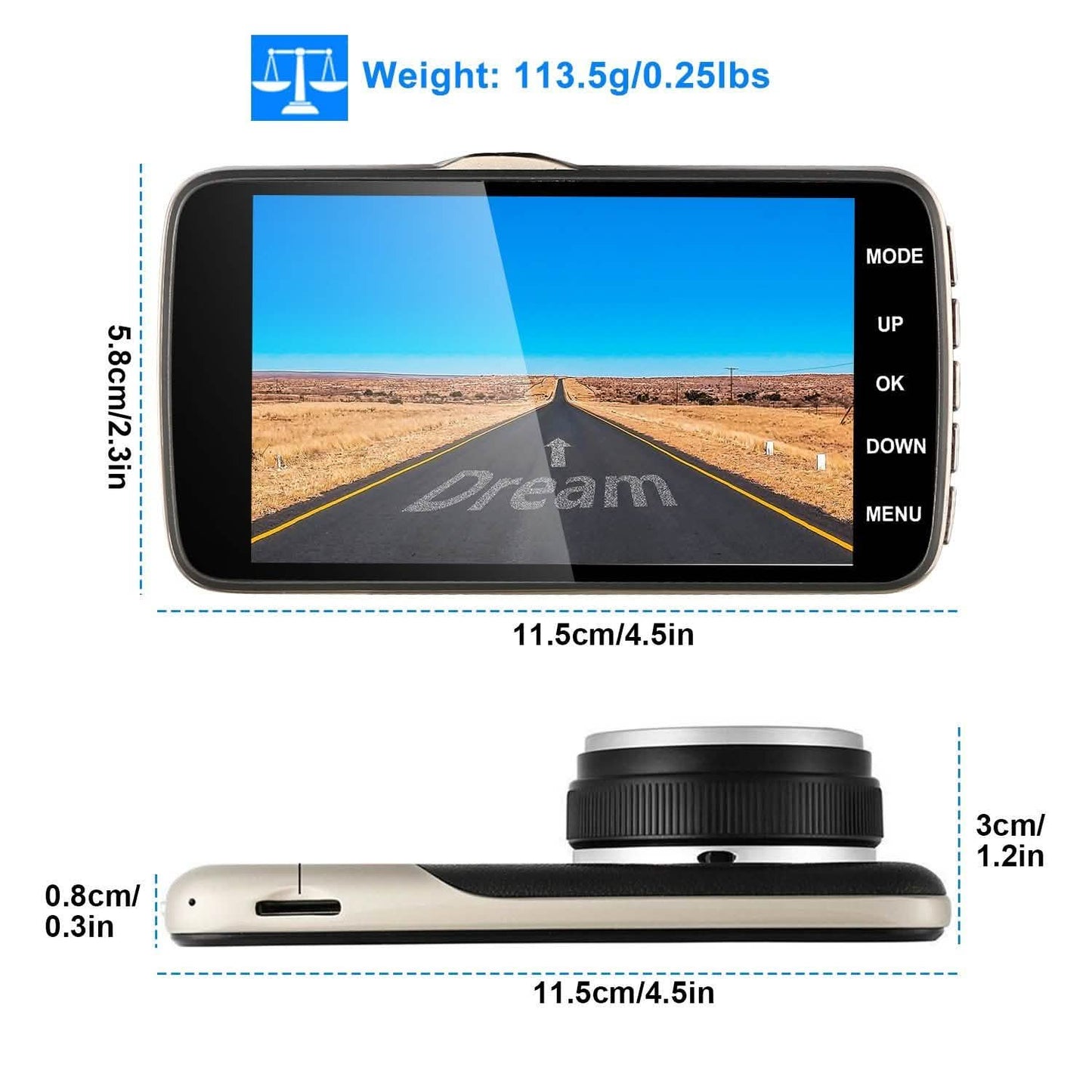 FHD 1080P Dashcam mit 4-Zoll-Bildschirm und zwei Kameras