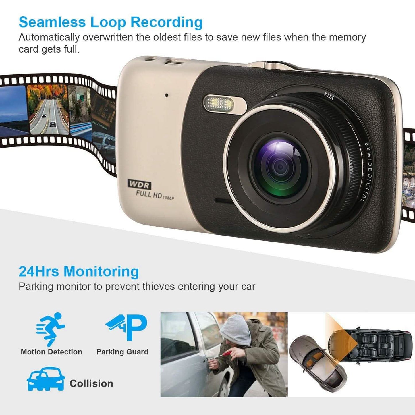 FHD 1080P Dashcam mit 4-Zoll-Bildschirm und zwei Kameras