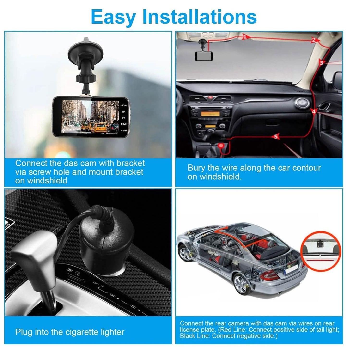 FHD 1080P Dashcam mit 4-Zoll-Bildschirm und zwei Kameras