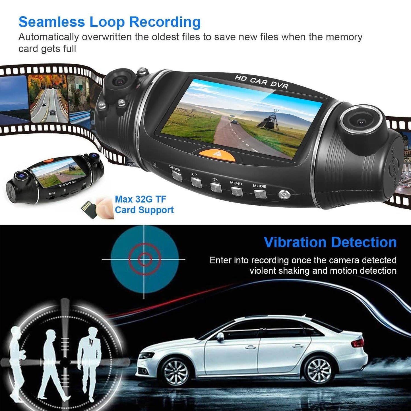 FHD 1080P Dual-Objektiv Auto DVR Dashcam