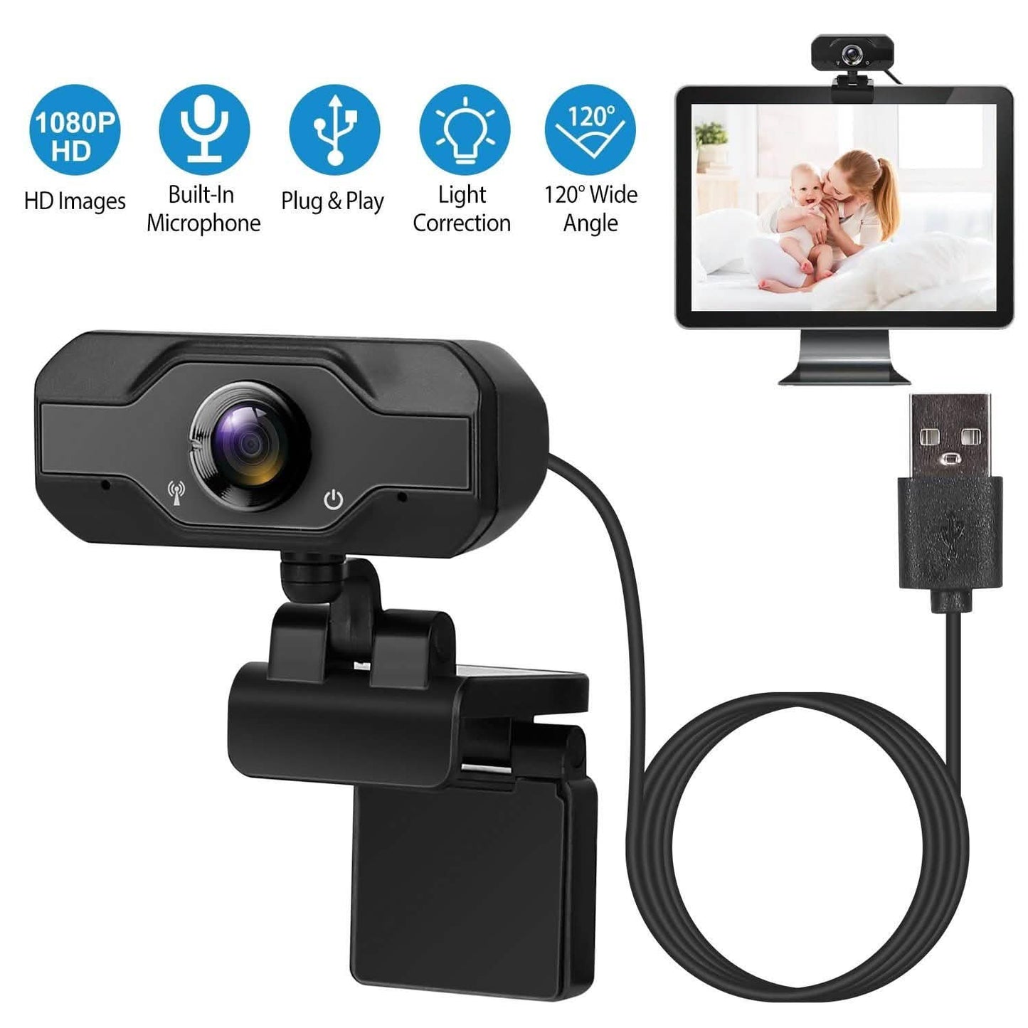 FHD 1080P USB Webcam mit 360° drehbarem Clip