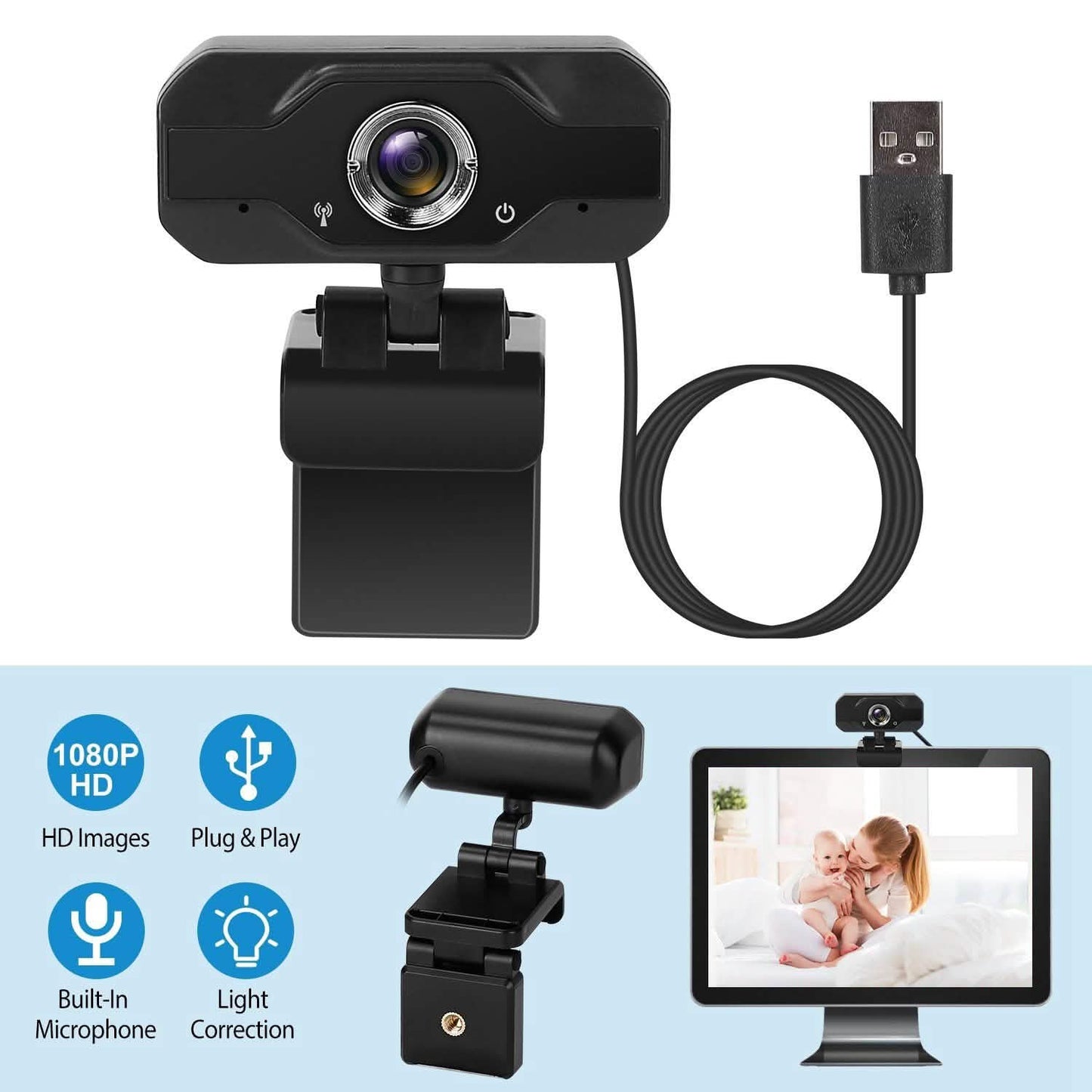 FHD 1080P USB Webcam mit 360° drehbarem Clip