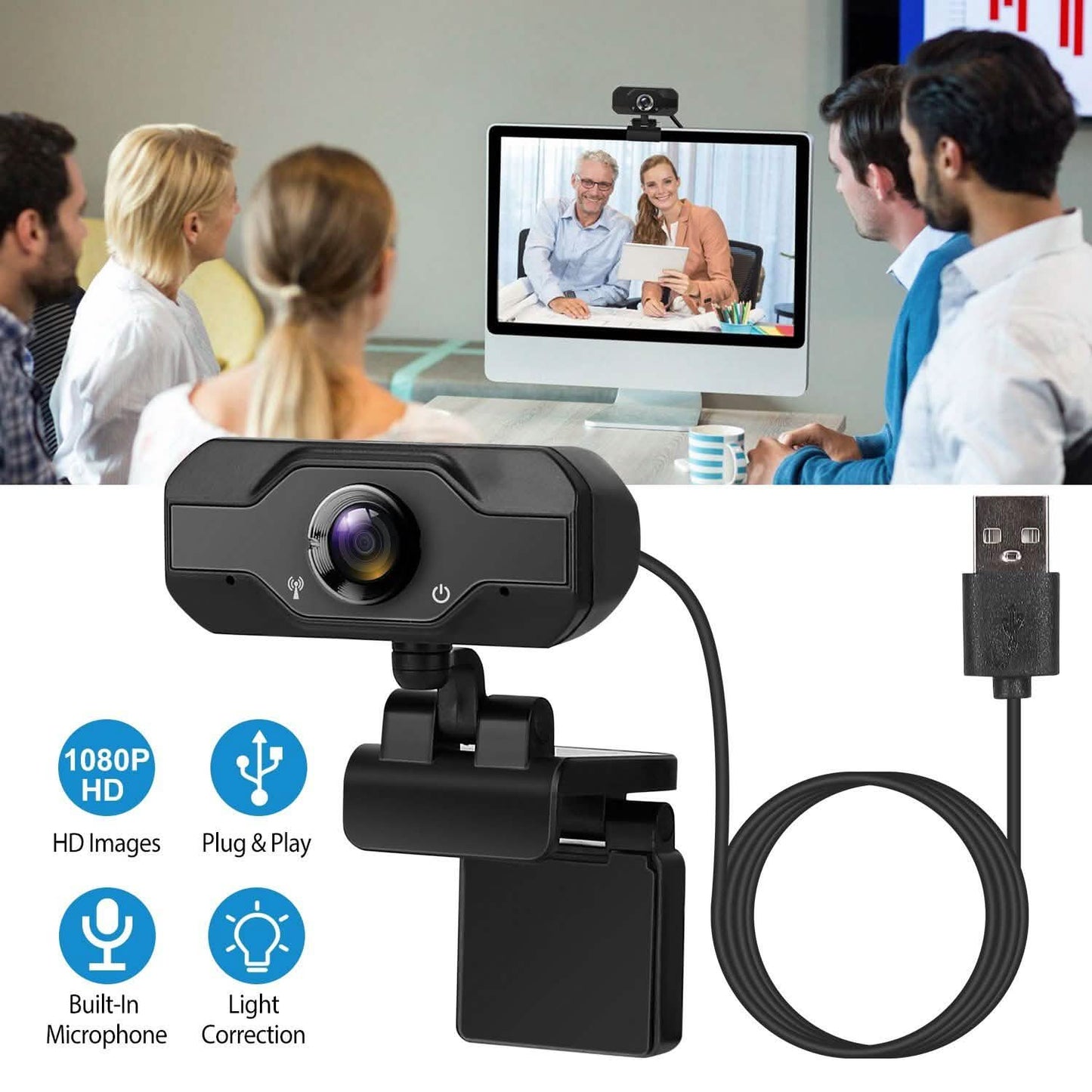 FHD 1080P USB Webcam mit 360° drehbarem Clip