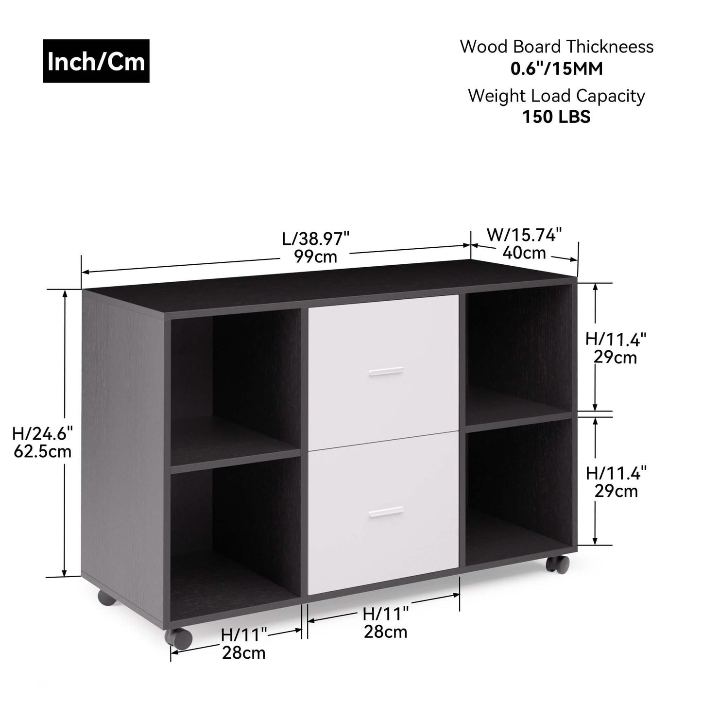 Aktenschrank mit 2 Schubladen, seitlich, aus Holz