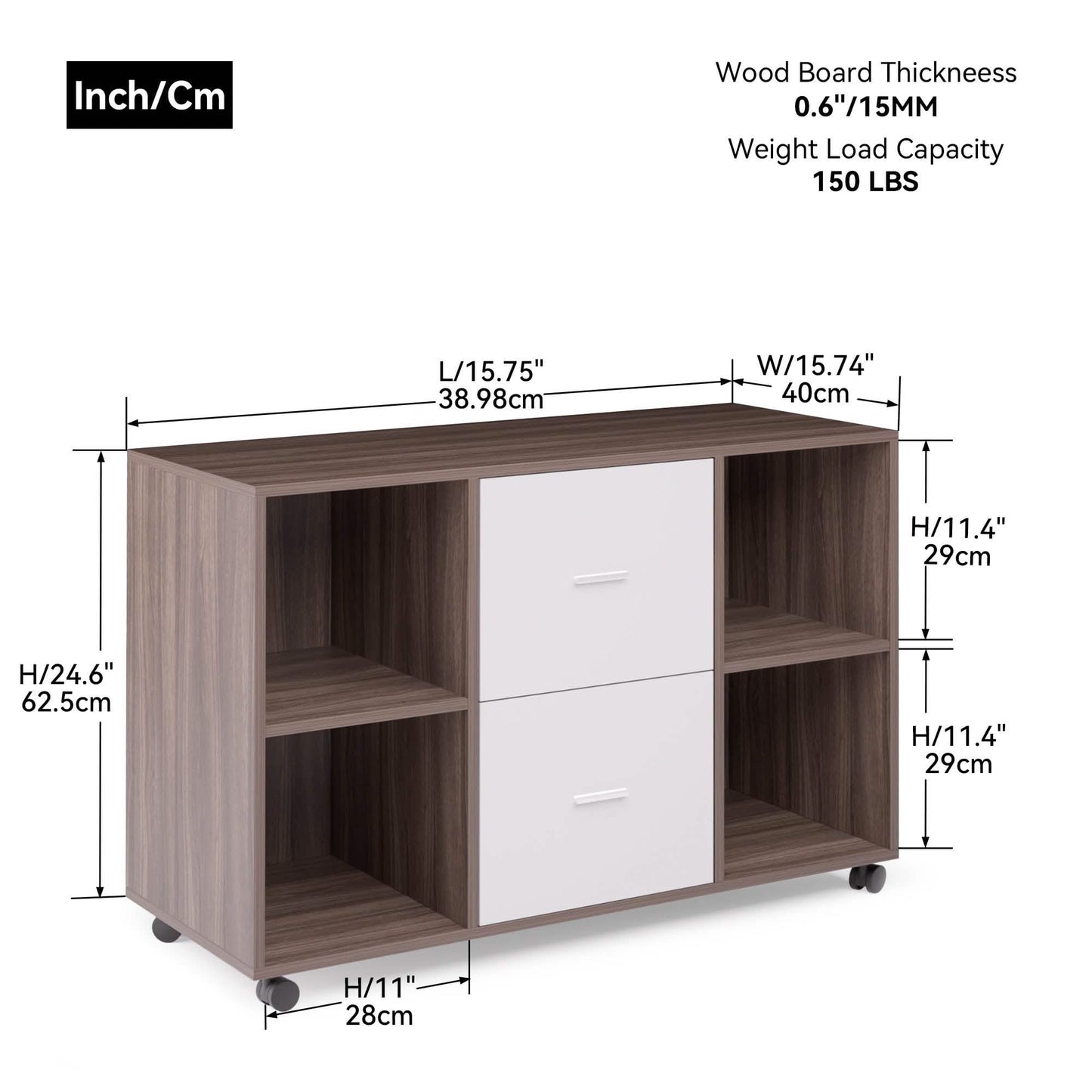 Aktenschrank mit 2 Schubladen, seitlich, aus Holz