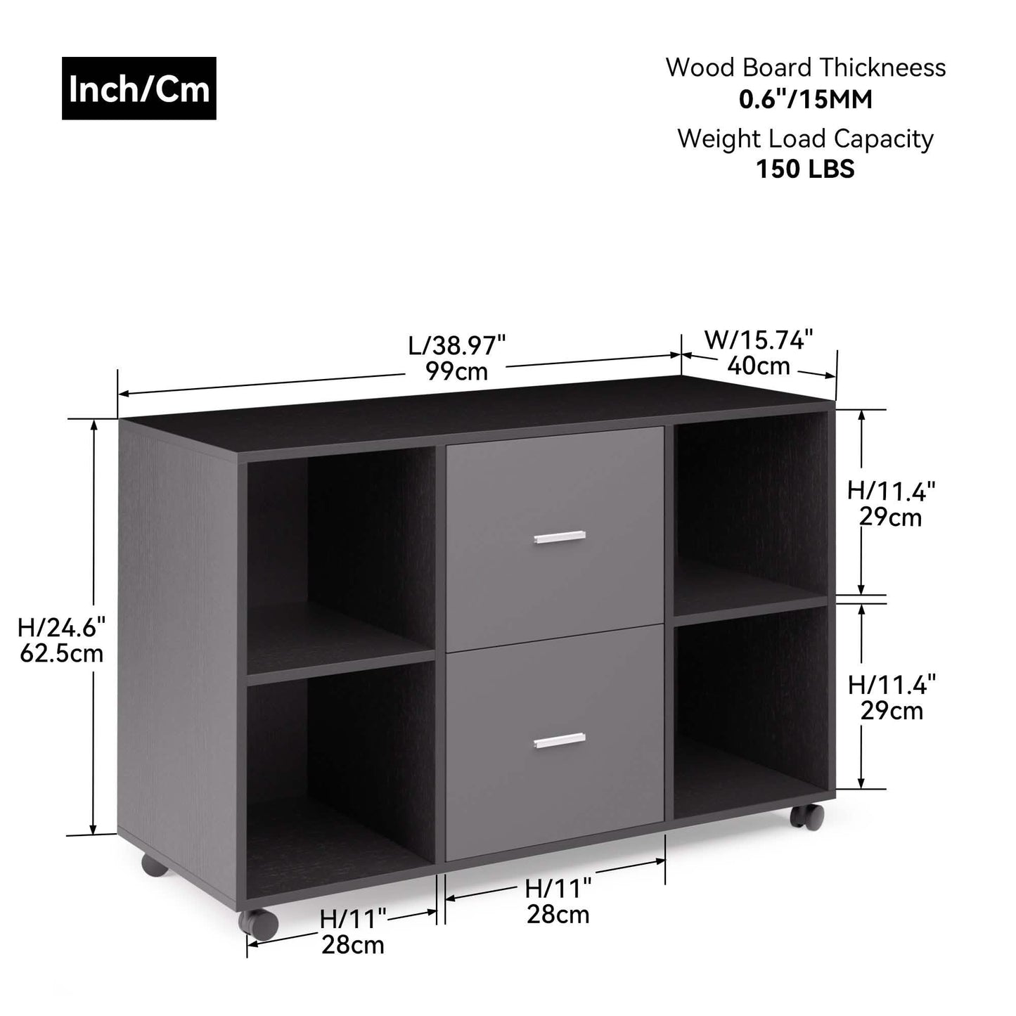 Aktenschrank mit 2 Schubladen, seitlich, aus Holz