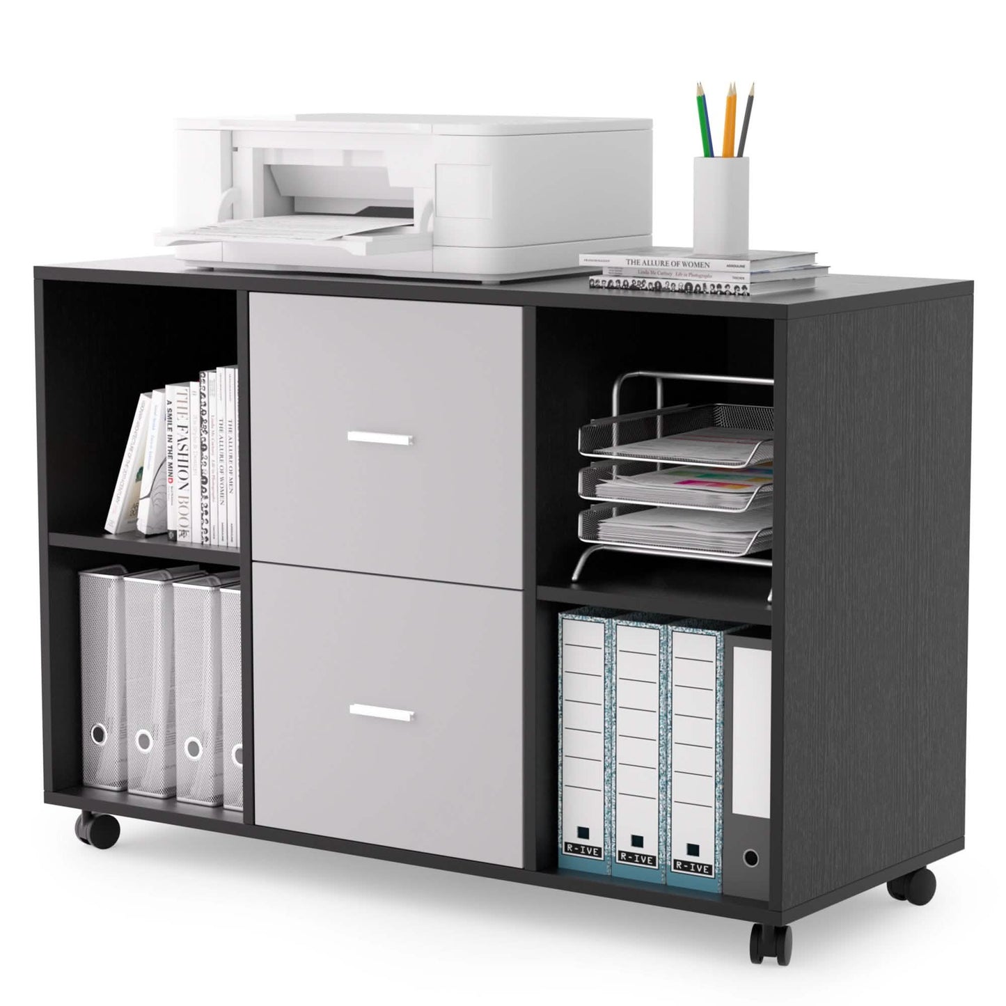 Aktenschrank mit 2 Schubladen, seitlich, aus Holz