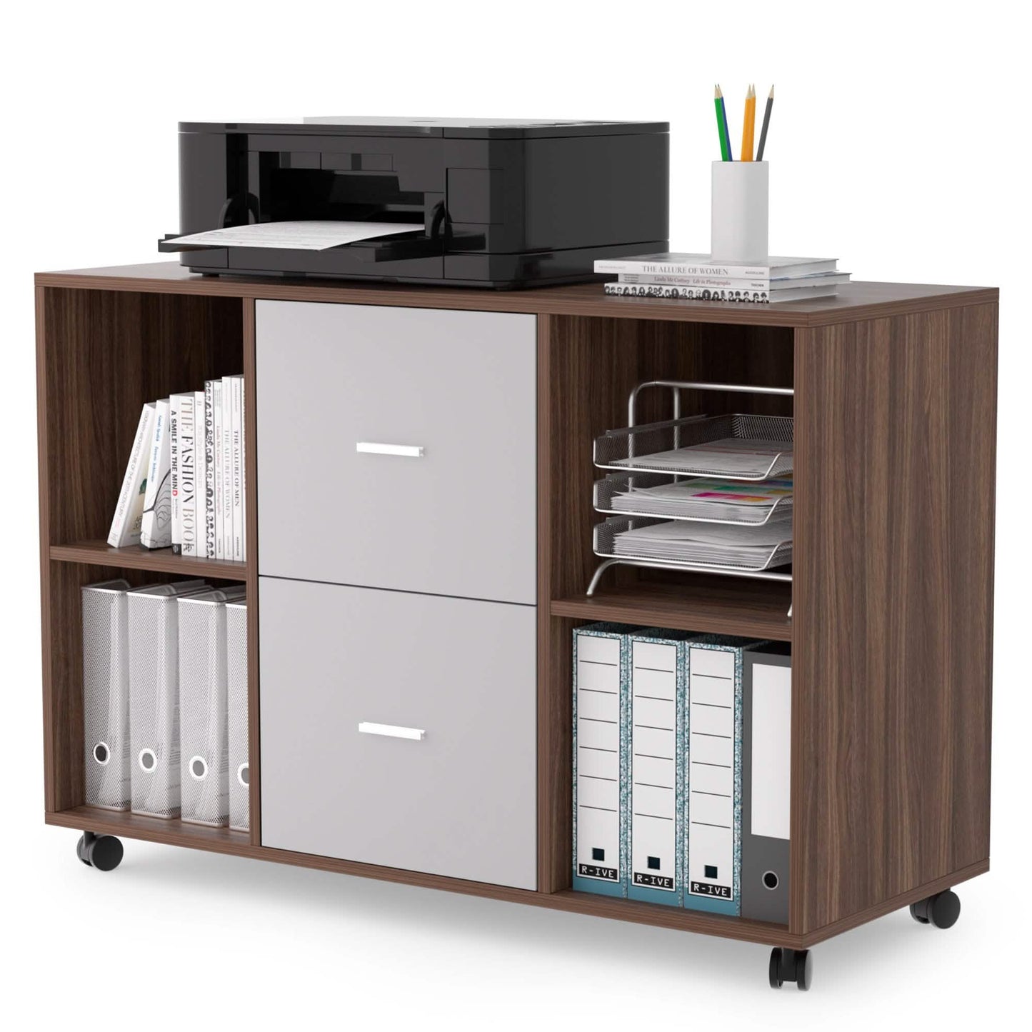 Aktenschrank mit 2 Schubladen, seitlich, aus Holz