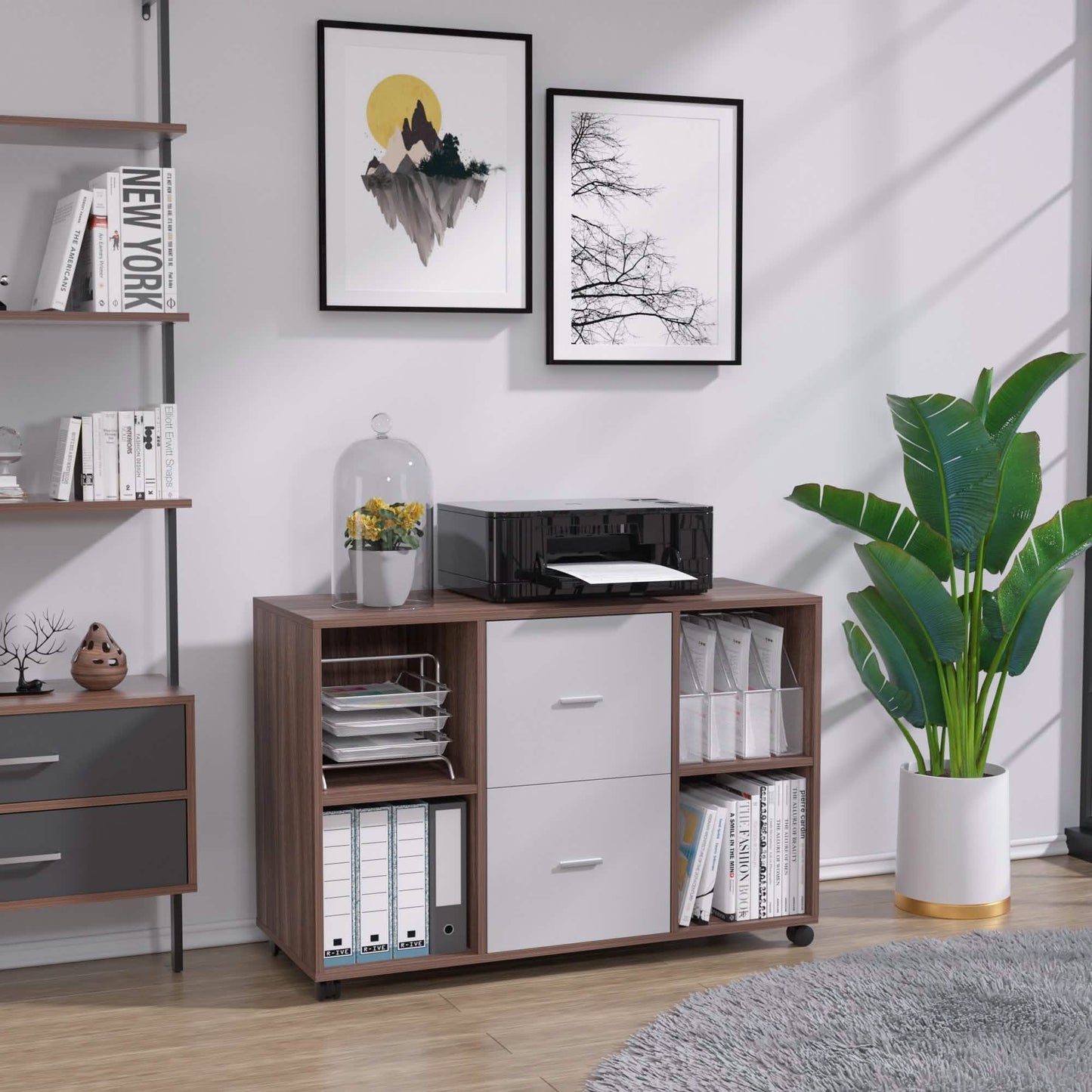 Aktenschrank mit 2 Schubladen, seitlich, aus Holz