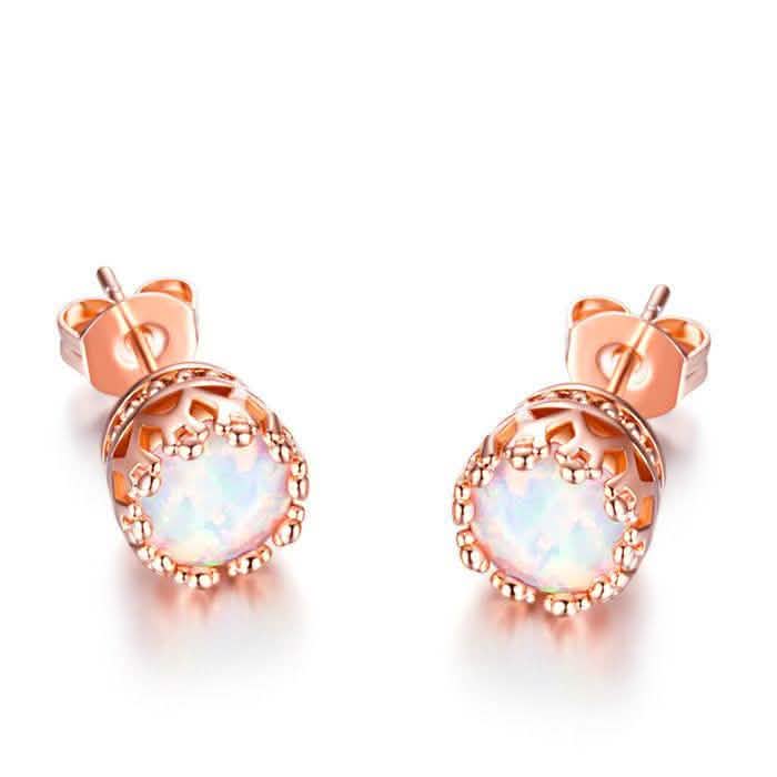 Feueropal-Kronen-Ohrstecker in 18K Rosévergoldung