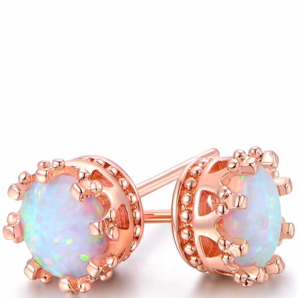 Feueropal-Kronen-Ohrstecker in 18K Rosévergoldung