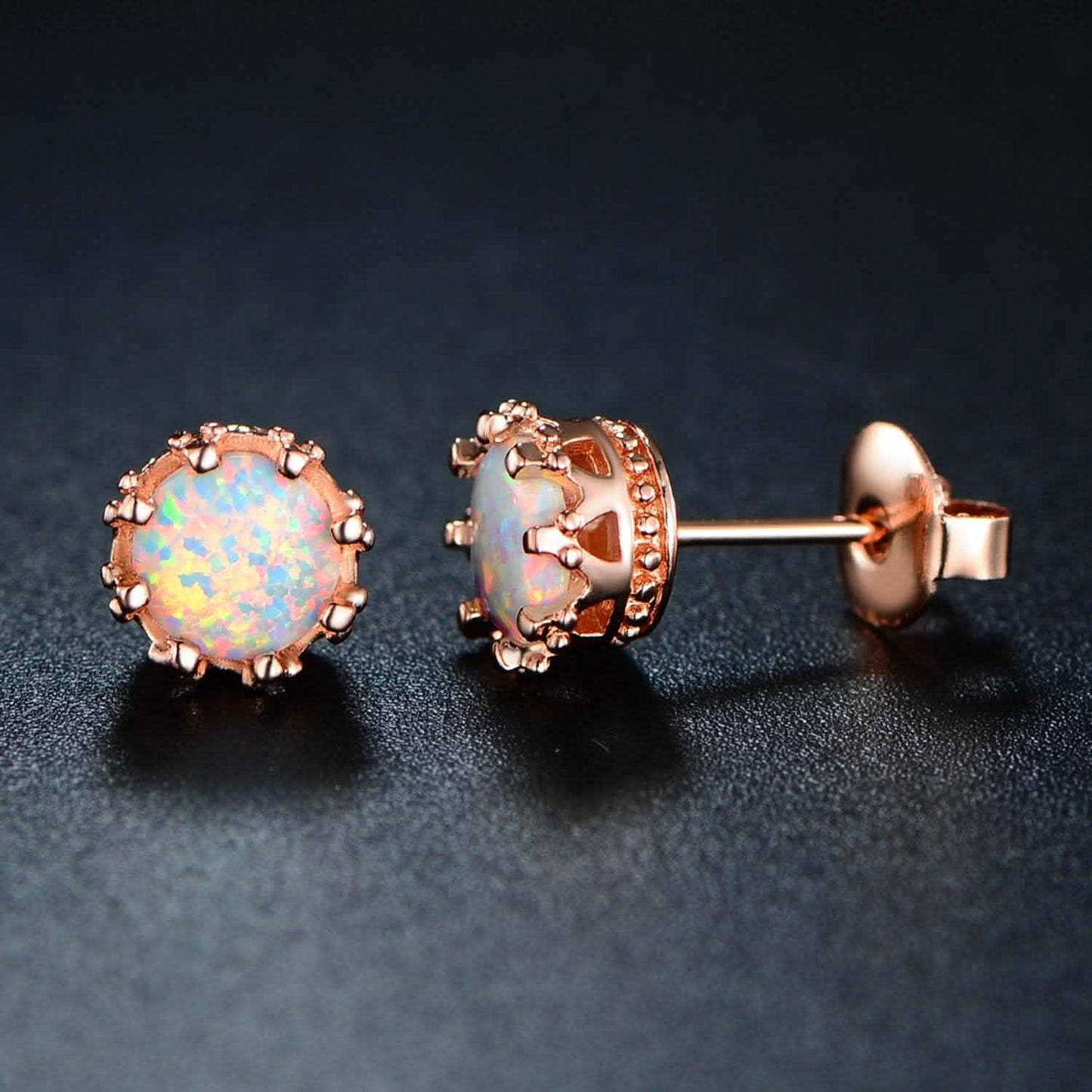 Feueropal-Kronen-Ohrstecker in 18K Rosévergoldung