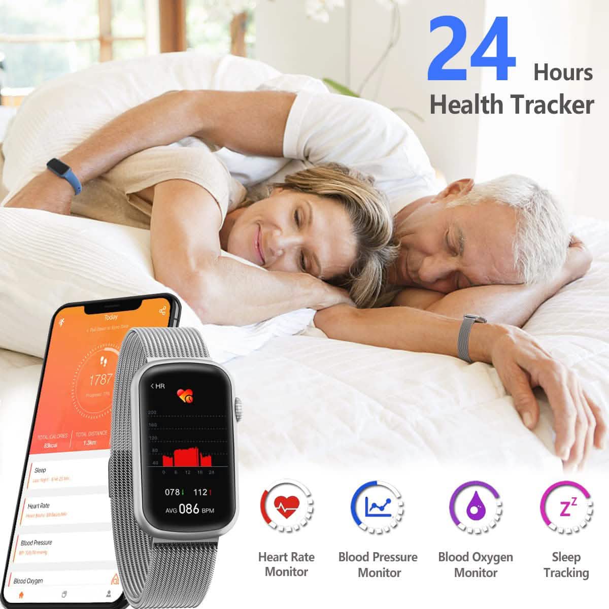 Fitness-Tracker mit Herzfrequenzmesser, Blutdruckuhr für Frauen
