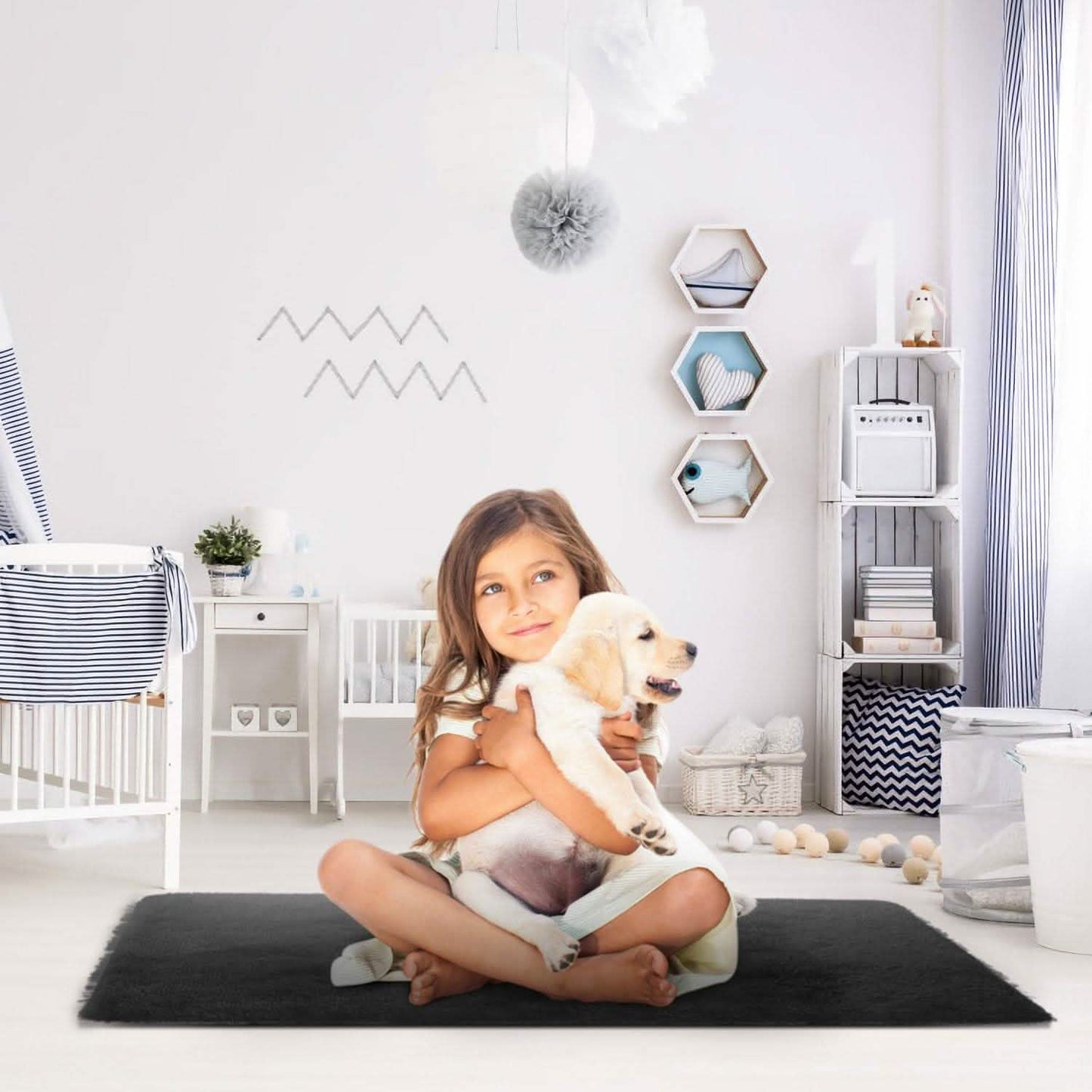 Flauschiger Schlafzimmer-Antirutsch-Teppich