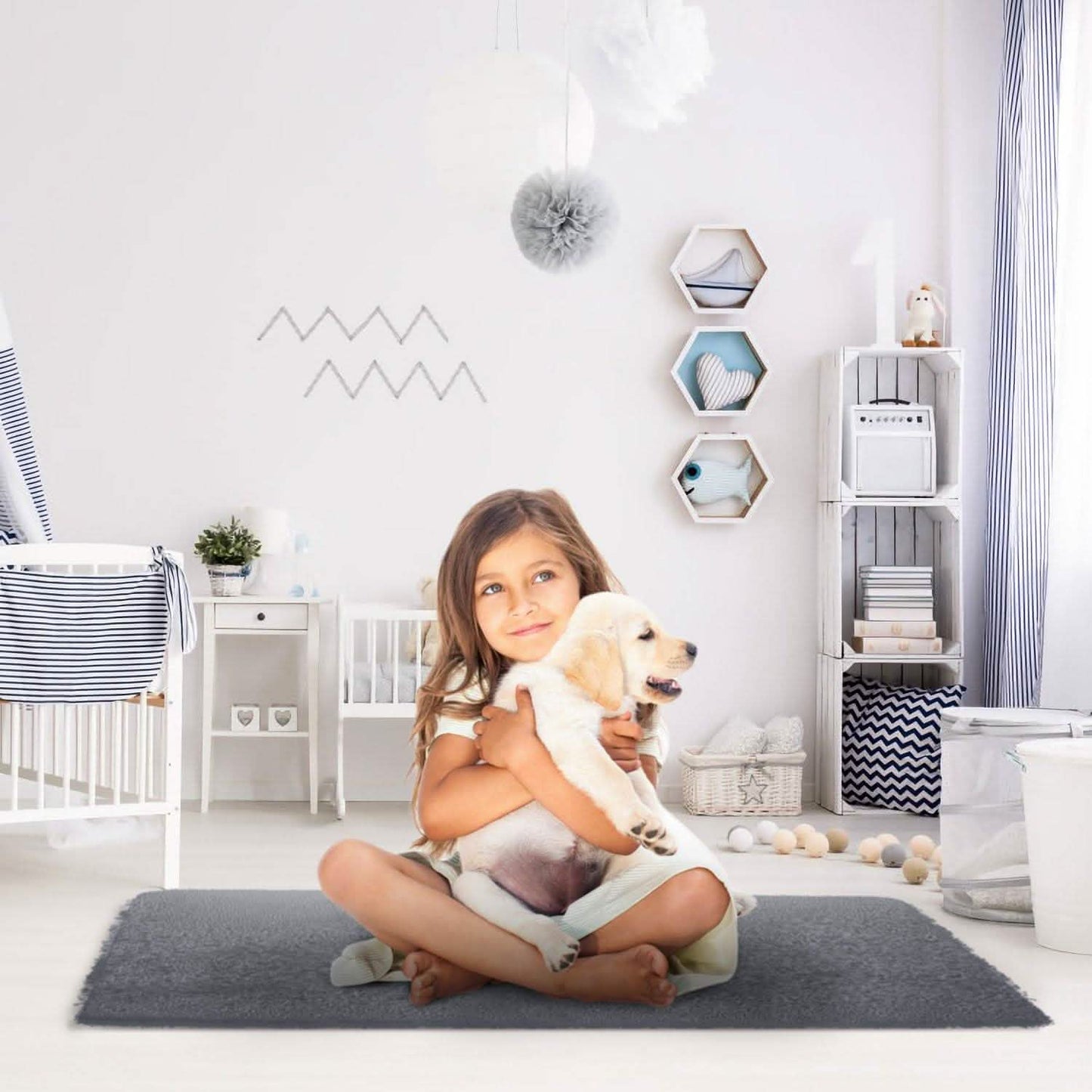 Flauschiger Schlafzimmer-Antirutsch-Teppich