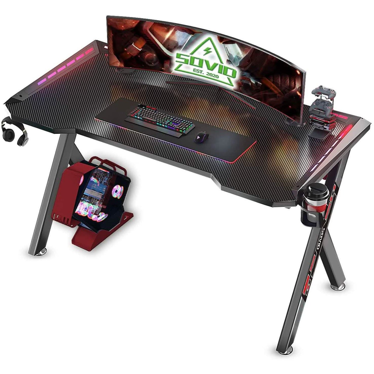 Flusha Gaming-Schreibtisch mit LED-RGB-Beleuchtung