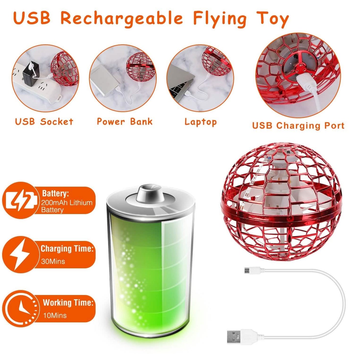 Fliegender Ball Spielzeug 360° Rotierender Handgesteuerter Fliegender Orb Hover Ball mit RGB Lichtern