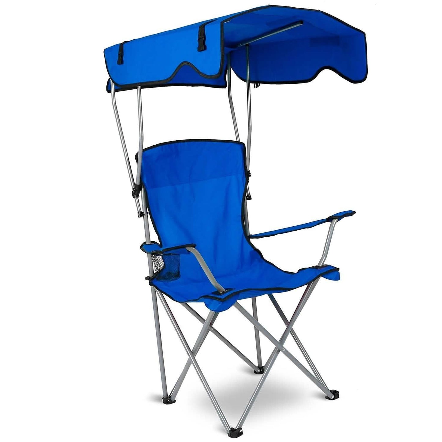 Faltbarer Strandstuhl mit Sonnenschutz und Becherhalter
