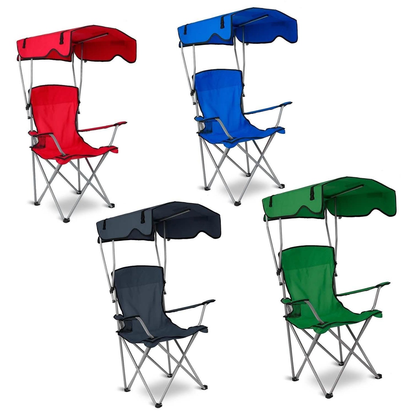 Faltbarer Strandstuhl mit Sonnenschutz und Becherhalter