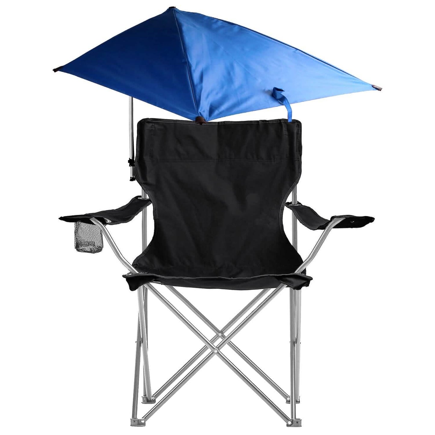 Klappbarer Strandstuhl mit abnehmbarer Armlehne, verstellbarem Sonnendach und Hocker mit Getränkehalter