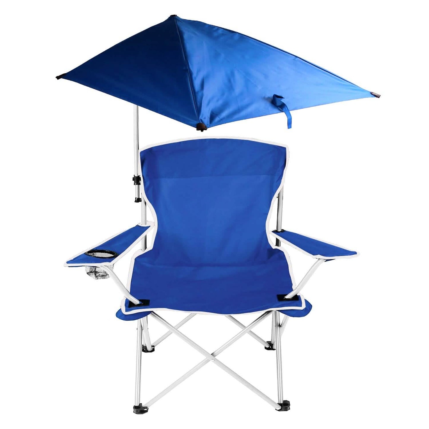 Klappbarer Strandstuhl mit abnehmbarer Armlehne, verstellbarem Sonnendach und Hocker mit Getränkehalter