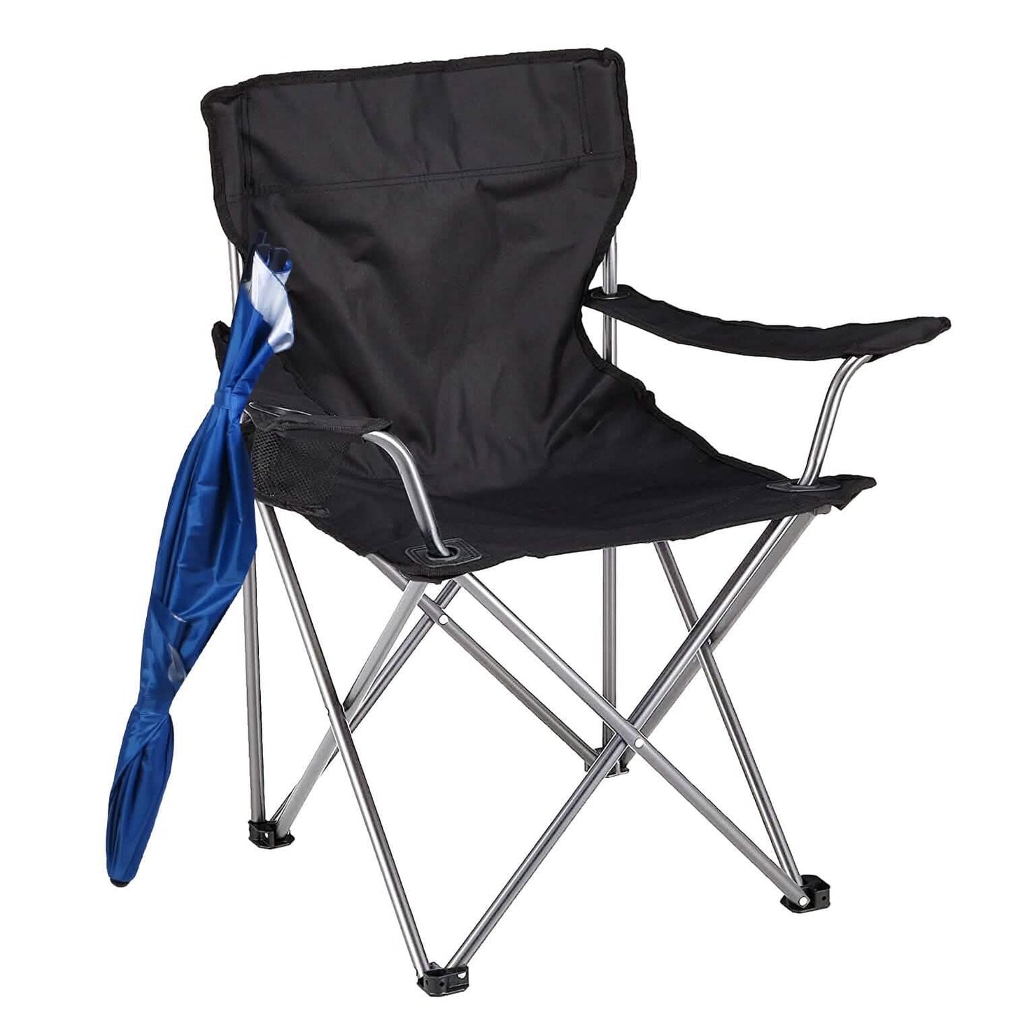 Klappbarer Strandstuhl mit abnehmbarer Armlehne, verstellbarem Sonnendach und Hocker mit Getränkehalter