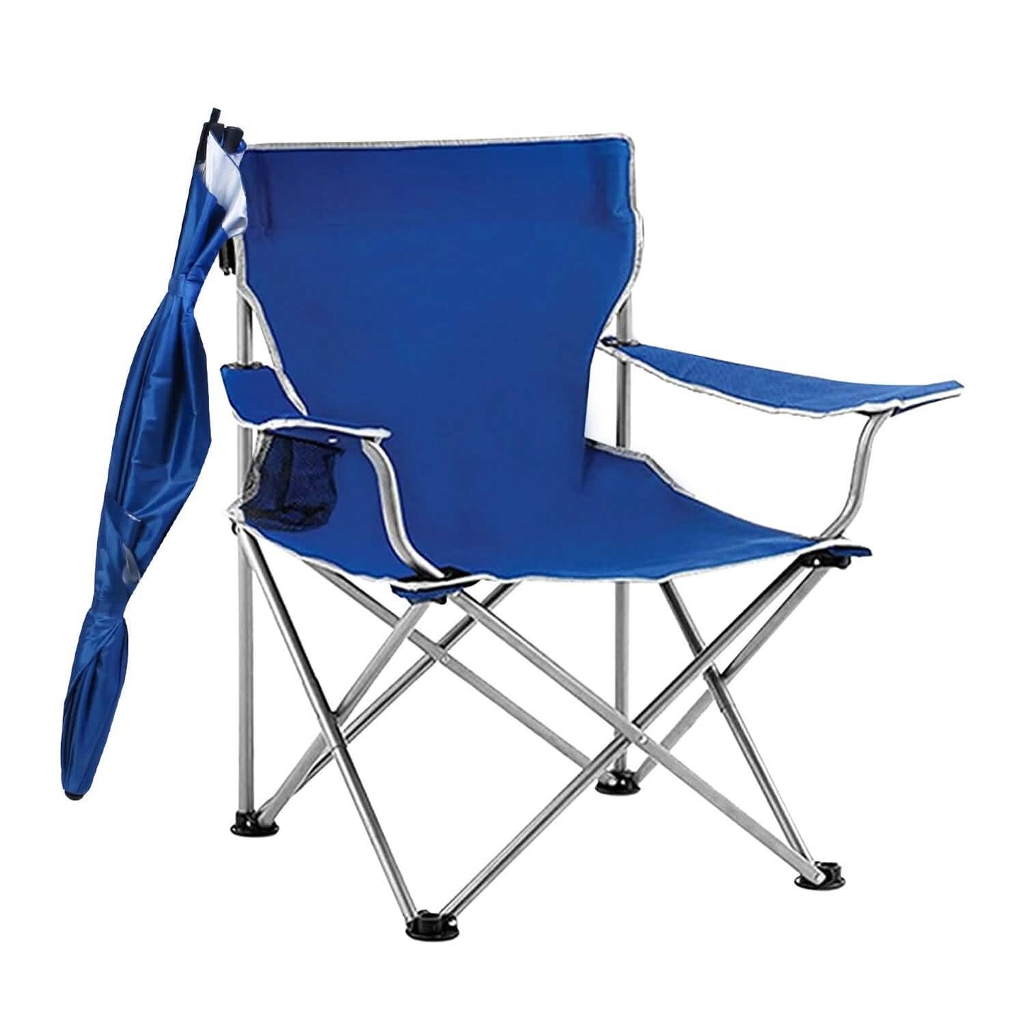 Klappbarer Strandstuhl mit abnehmbarer Armlehne, verstellbarem Sonnendach und Hocker mit Getränkehalter