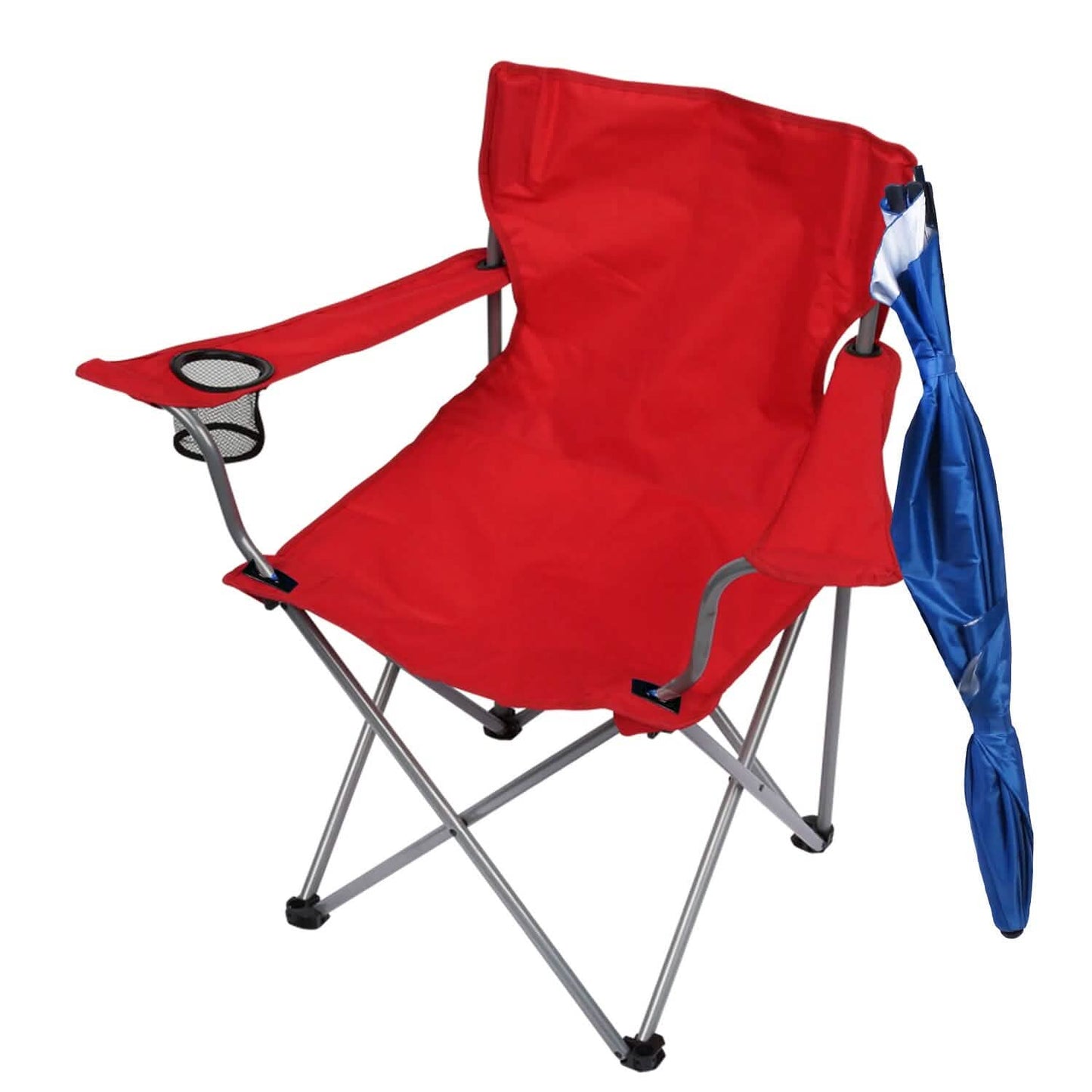 Klappbarer Strandstuhl mit abnehmbarer Armlehne, verstellbarem Sonnendach und Hocker mit Getränkehalter