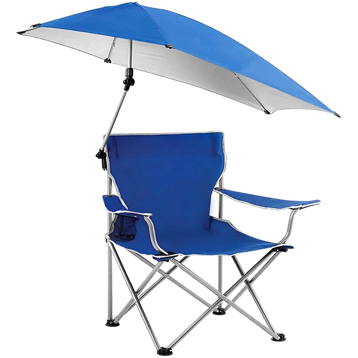 Klappbarer Strandstuhl mit abnehmbarer Armlehne, verstellbarem Sonnendach und Hocker mit Getränkehalter