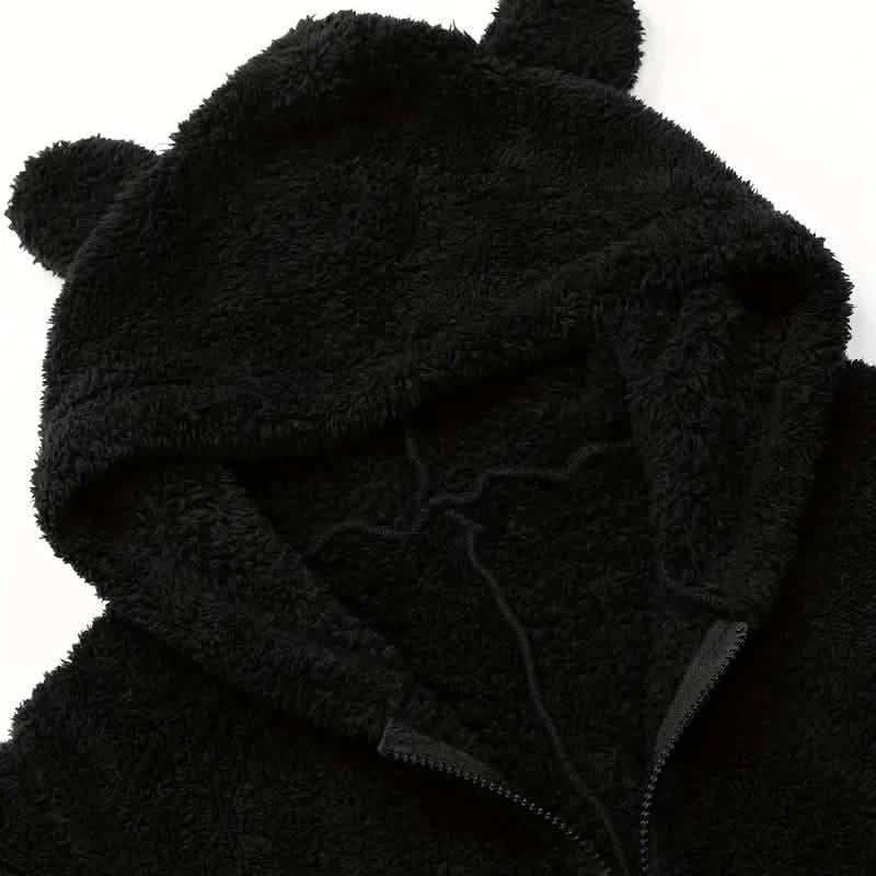 Flauschiger Pyjama-Overall mit Kapuze für Musikfestivals, langärmlige Lingerie & Nachtwäsche mit Reißverschluss