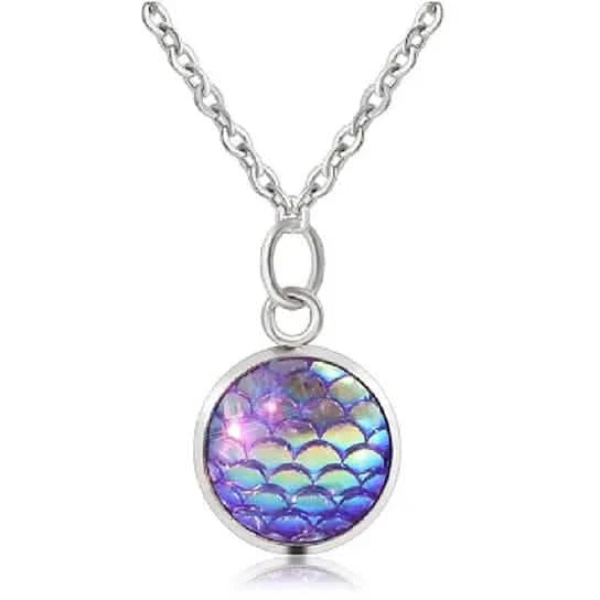 Echte Fischschuppen Regenbogen Holographische Pailletten Charm Anhänger Halskette Silber Gefüllt Hochglanzpoliert