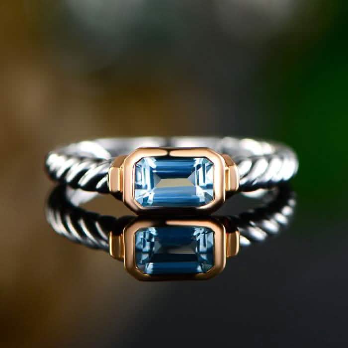 Echter himmelblauer Topas Ring mit Seildetail von Gembassy