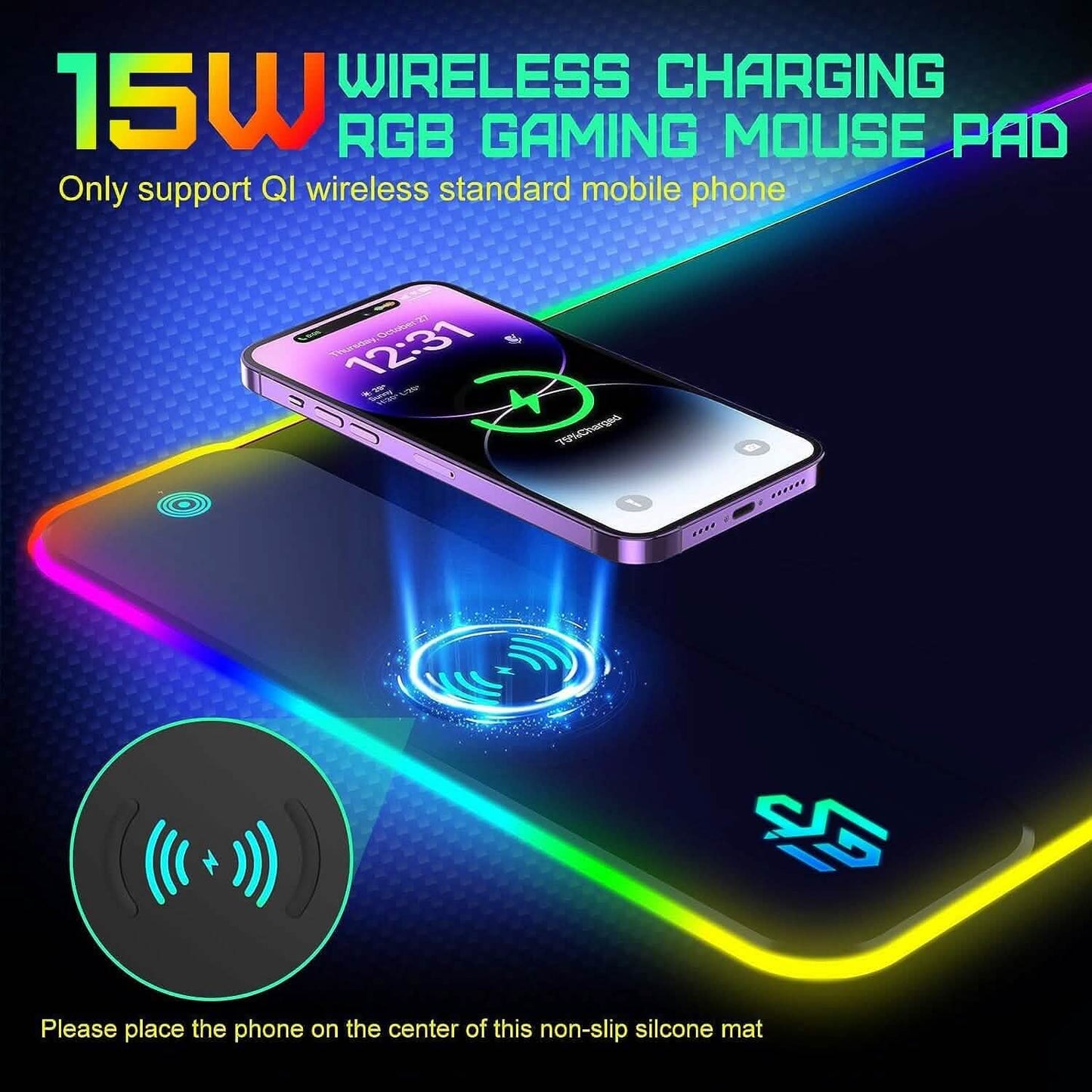 GIM Kabelloses RGB-Gaming-Mauspad mit 10 W (Generalüberholt)