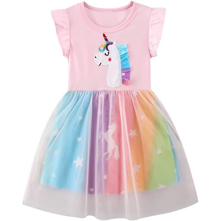 Mädchen Baumwoll-Freizeitkleid mit Einhorn-Motiv