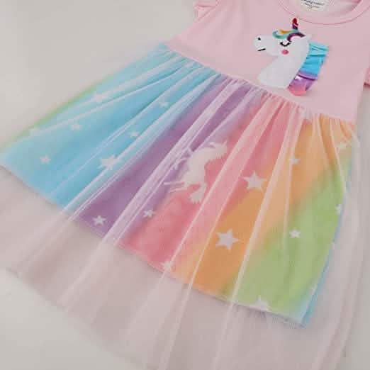 Mädchen Baumwoll-Freizeitkleid mit Einhorn-Motiv