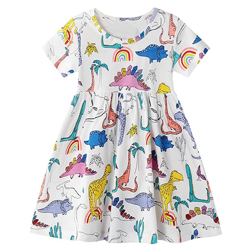 Mädchen Dinosaurier Tunika Kurzarm Sommer Freizeitkleid
